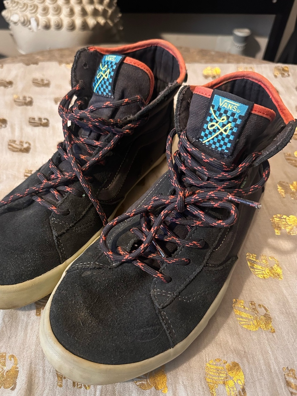 Vans - The Lizzie Black High-Tops with Coral Trim and Checker Tongue logo